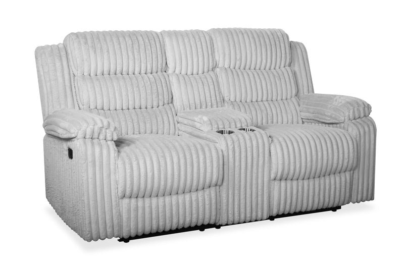 Bryson 72\" Faux Fur Fabric Reclining Loveseat with Storage Console - Mist Grey