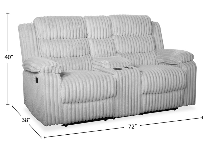 Bryson 72\" Faux Fur Fabric Reclining Loveseat with Storage Console - Mist Grey