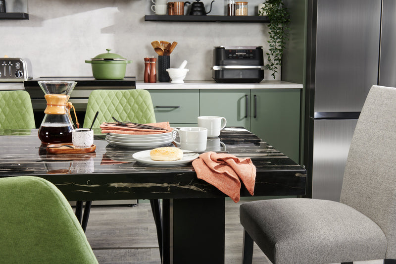 Burk Dining Table with Epoxy Resin Marble-Look Top, 72\"W - Black