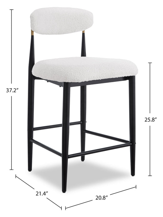 Kort & Co. Capri Counter-Height Stool with Boucle Fabric & Gold Accent, 26\"H, Metal - White