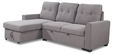 Carter 2-Piece Left-Facing Linen-Look Fabric Sleeper Sectional with Storage Chaise - Solis Grey | Sofa-lit sectionnel de gauche Carter 2 pièces en tissu d’apparence lin avec fauteuil long de rangement - gris Solis