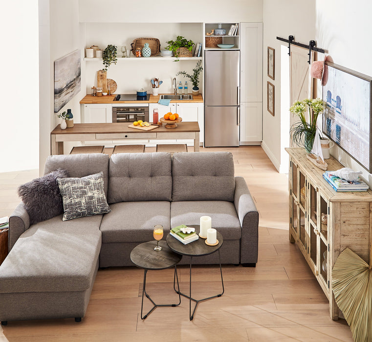 Carter 2-Piece Left-Facing Linen-Look Fabric Sleeper Sectional with Storage Chaise - Solis Grey