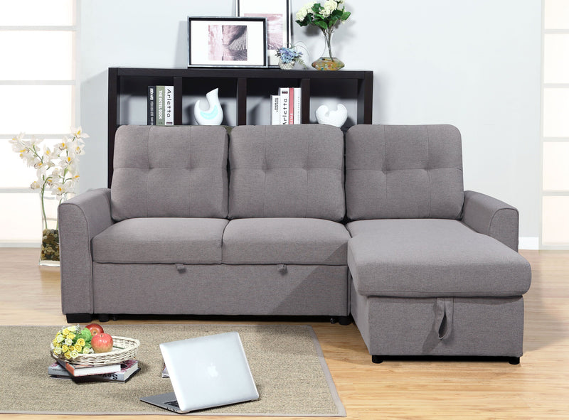 Carter 2-Piece Right-Facing Linen-Look Fabric Sleeper Sectional with Storage Chaise - Solis Grey