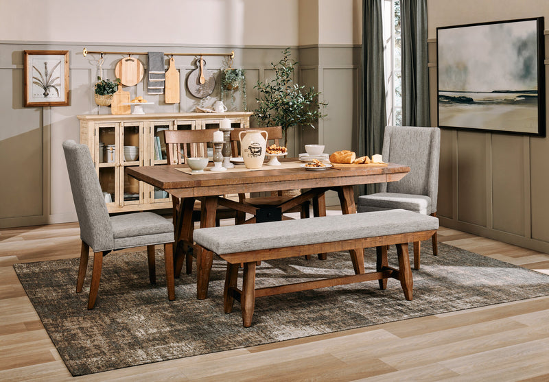 Cedar Dining Bench with Polyester Fabric, Pine Wood, Trestle-Base, 60\"W - Brown