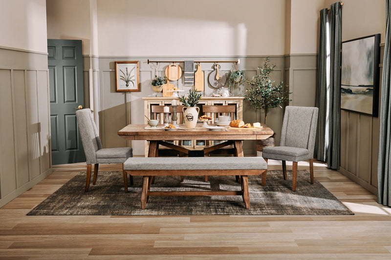 Cedar Dining Bench with Polyester Fabric, Pine Wood, Trestle-Base, 60\"W - Brown