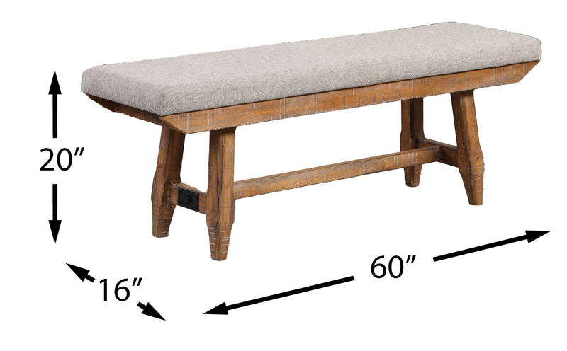Cedar Dining Bench with Polyester Fabric, Pine Wood, Trestle-Base, 60\"W - Brown
