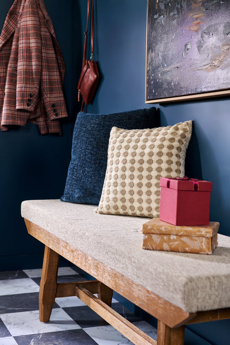 Cedar Dining Bench with Polyester Fabric, Pine Wood, Trestle-Base, 60\"W - Brown