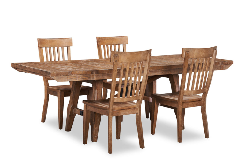 Cedar 5pc Dining Set with Table & 4 Chairs, Pine Wood, Trestle-Base, 72.07\"W - Brown