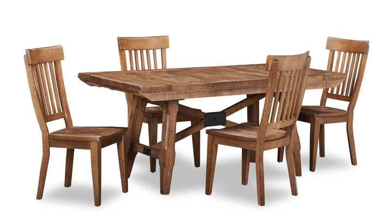 Cedar 5pc Dining Set with Table & 4 Chairs, Pine Wood, Trestle-Base, 72.07\"W - Brown