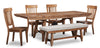 Cedar 6pc Dining Set with Table, Bench & 4 Chairs, Pine Wood, Trestle-Base, 72.07\"W - Brown