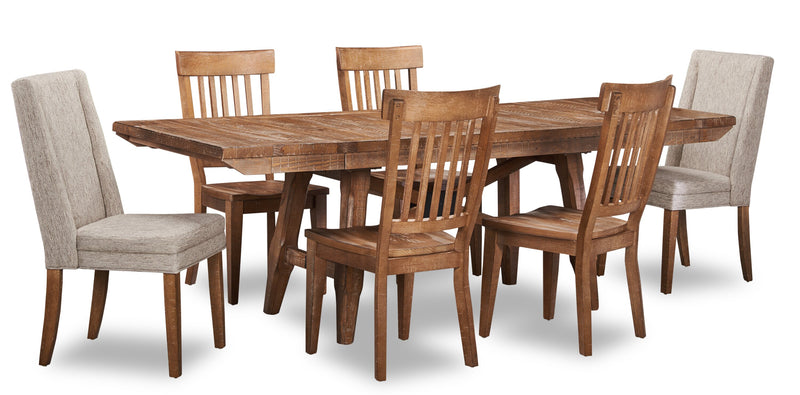 Cedar 7pc Dining Set with Table & 6 Chairs, Pine Wood, Trestle-Base, 72.07\"W - Brown