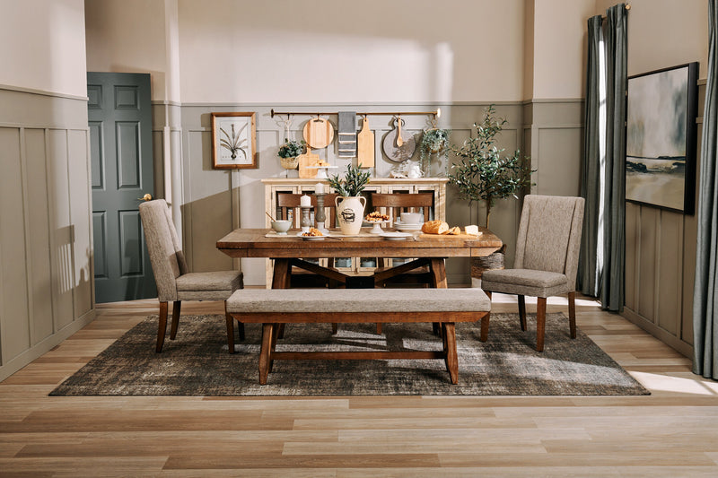 Cedar Dining Chair with Polyester Fabric, Pine Wood - Beige