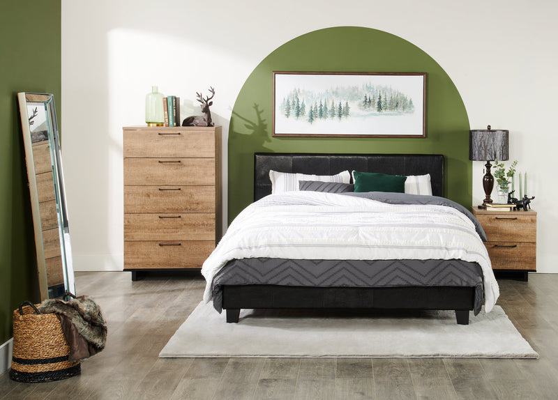 Chase Upholstered Bed in Brown Vegan-Leather Fabric - Full Size