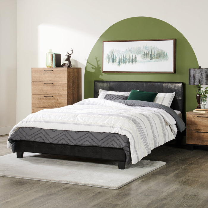 Chase Upholstered Bed in Brown Vegan-Leather Fabric - Queen Size