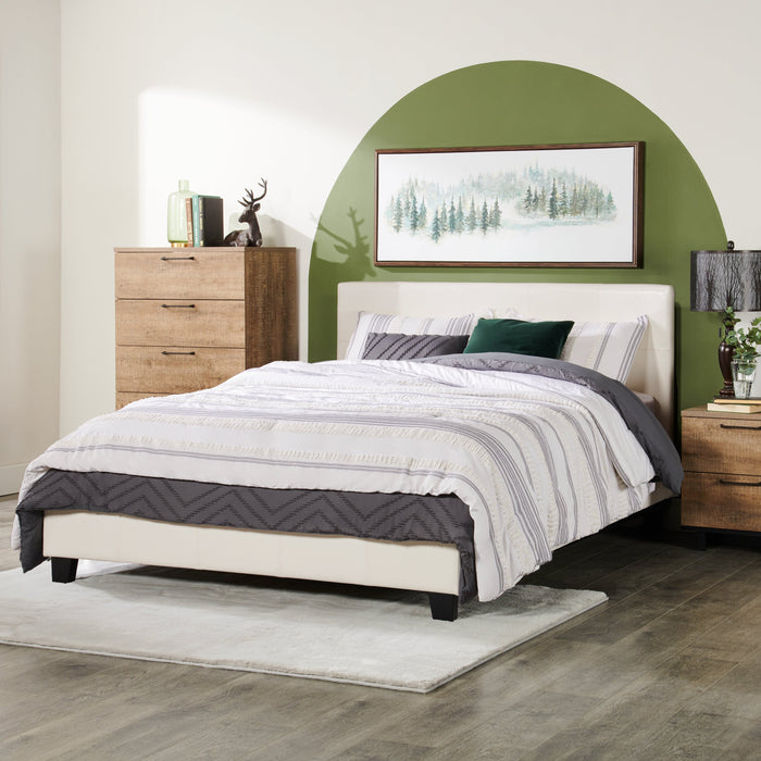 Chase Upholstered Bed in White Vegan-Leather Fabric - Queen Size