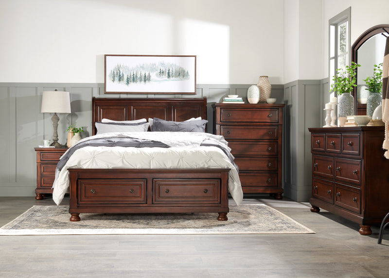 Chelsea 5pc Bedroom Set with Storage Bed, Dresser & Mirror, Cherry Brown - King Size