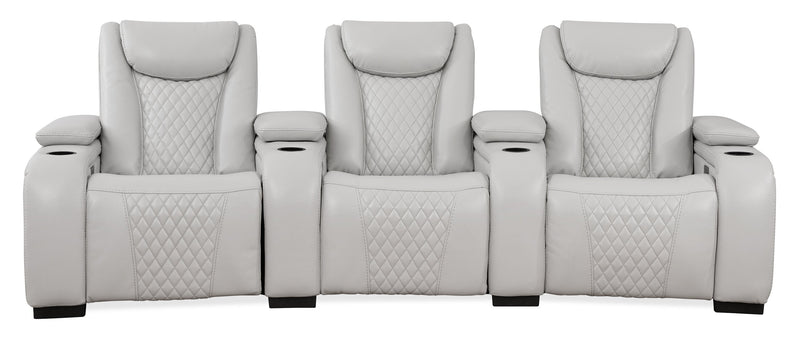 Cinema 112.6\" Leather-Look Fabric Power Reclining Home Theatre Seating with Three Seats - Cosmic Fog Grey