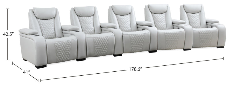 Cinema 6-Piece Leather-Look Fabric Home Theatre Power Reclining Sectional with Power Headrests - Cosmic Fog Grey