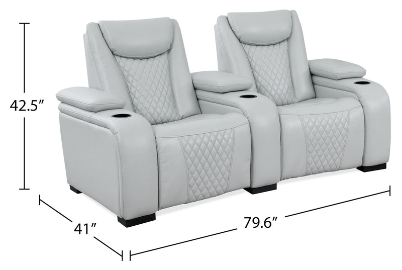 Cinema 79.6\" Leather-Look Fabric Power Reclining Home Theatre Seating with Two Seats - Cosmic Fog Grey