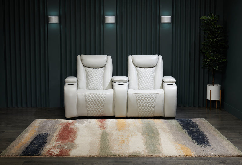 Cinema 79.6\" Leather-Look Fabric Power Reclining Home Theatre Seating with Two Seats - Cosmic Fog Grey