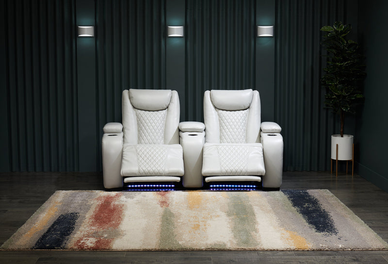 Cinema 79.6\" Leather-Look Fabric Power Reclining Home Theatre Seating with Two Seats - Cosmic Fog Grey