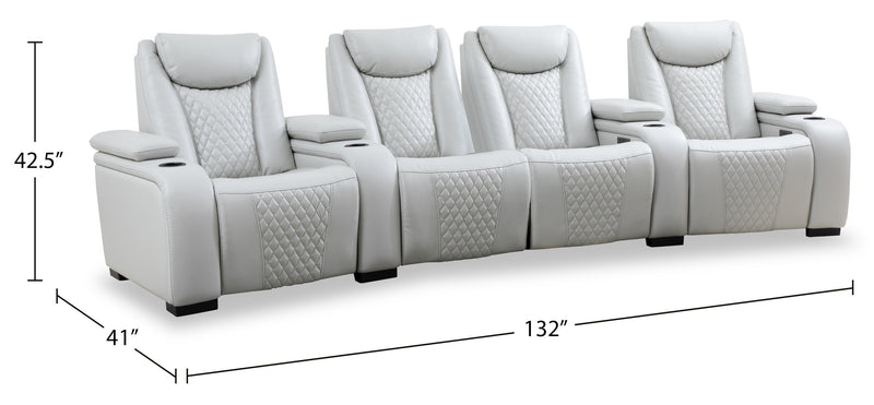 Cinema 5-Piece Leather-Look Fabric Home Theatre Power Reclining Sectional with Power Headrests - Cosmic Fog Grey