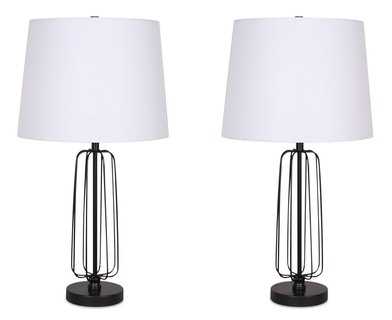 Kort & Co. Clare 27\" Matte Black 2-Piece Set, with Two Table Lamps and USB Charging