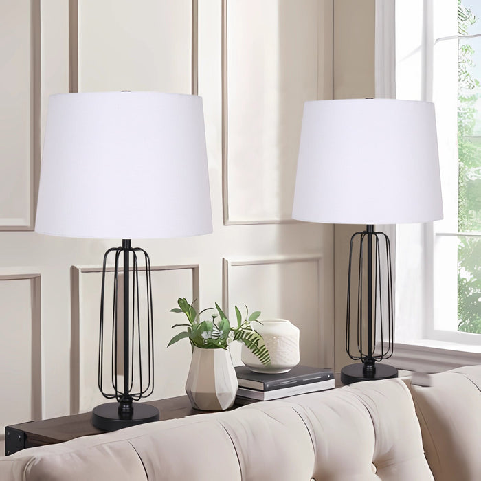 Kort & Co. Clare 27\" Matte Black 2-Piece Set, with Two Table Lamps and USB Charging