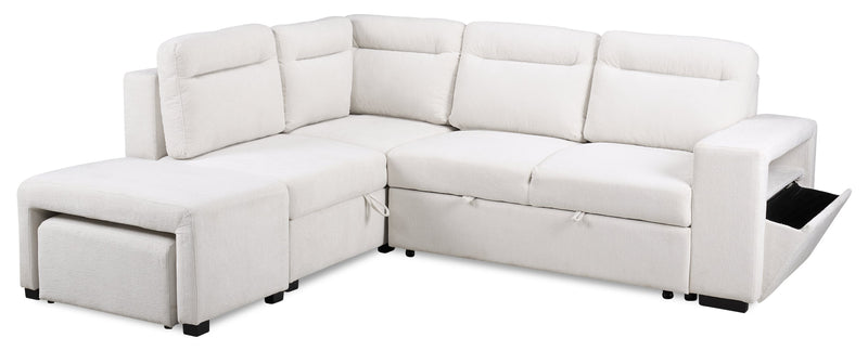 Coast 3-Piece Left-Facing Fabric Sleeper Sectional with Storage and Ottoman - Ivory White