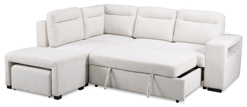 Coast 3-Piece Left-Facing Fabric Sleeper Sectional with Storage and Ottoman - Ivory White