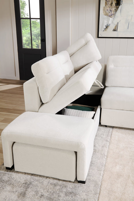 Coast 3-Piece Left-Facing Fabric Sleeper Sectional with Storage and Ottoman - Ivory White