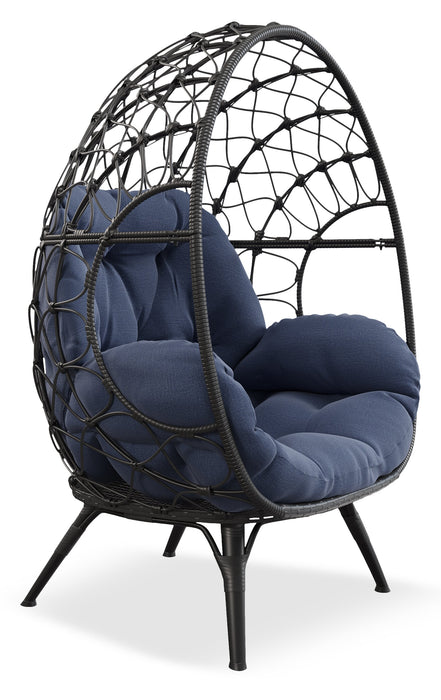 Kort & Co. Coco Outdoor Patio Egg Chair - Hand-Woven Resin Wicker, UV & Weather Resistant - Dark Grey/Blue