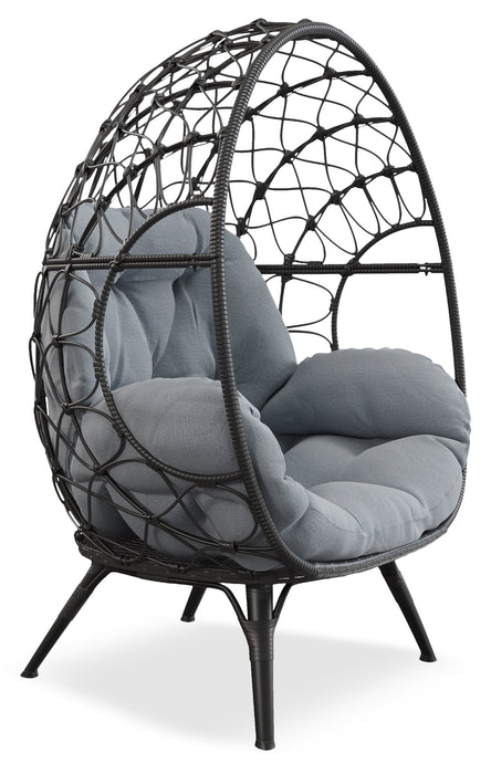 Kort & Co. Coco Outdoor Patio Egg Chair - Hand-Woven Resin Wicker, UV & Weather Resistant - Dark Grey/Grey