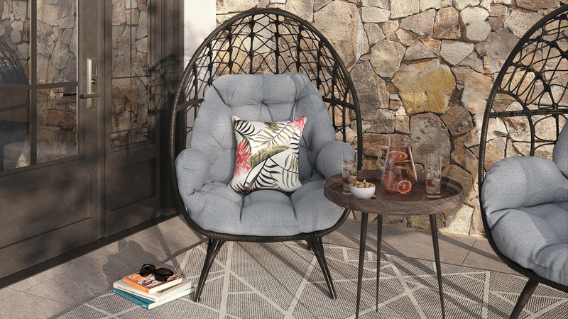 Kort & Co. Coco Outdoor Patio Egg Chair - Hand-Woven Resin Wicker, UV & Weather Resistant - Dark Grey/Grey