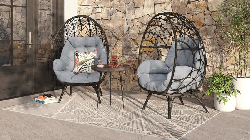Kort & Co. Coco Outdoor Patio Egg Chair - Hand-Woven Resin Wicker, UV & Weather Resistant - Dark Grey/Grey