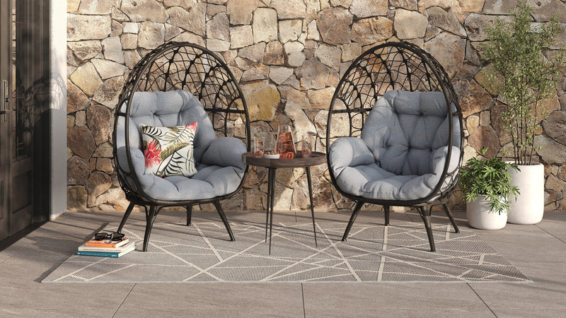 Kort & Co. Coco Outdoor Patio Egg Chair - Hand-Woven Resin Wicker, UV & Weather Resistant - Dark Grey/Grey