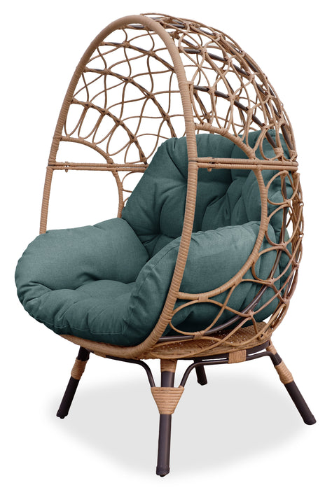 Kort & Co. Coco Outdoor Patio Egg Chair - Hand-Woven Resin Wicker, UV & Weather Resistant - Natural/Green