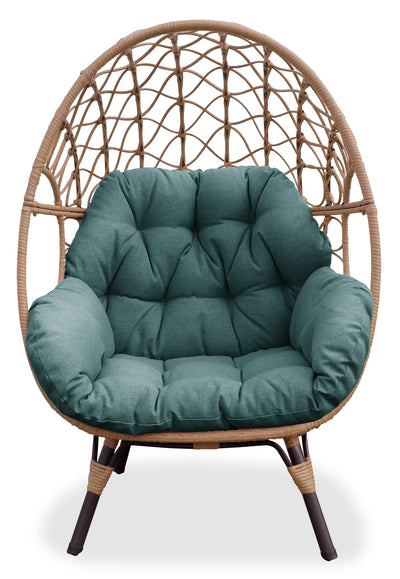 Coco Egg Outdoor Patio Chair - Hand-Woven Resin Wicker, UV & Weather Resistant - Green|Fauteuil en forme d’œuf Coco pour la terrasse à l’extérieur, osier en résine tressé à la main, résistant aux rayons UV et aux intempéries - vert