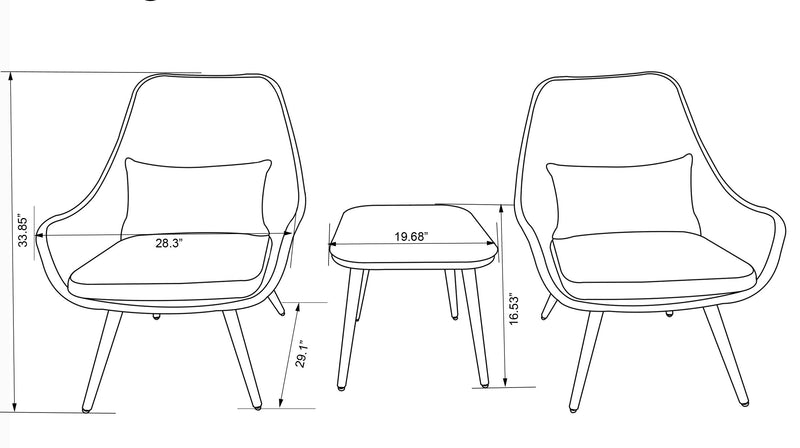 Costa 3-Piece Outdoor Patio Conversation Set with 2 Chairs & Coffee Table - Resin Wicker & Metal, UV & Weather Resistant - Dark Grey/Blue