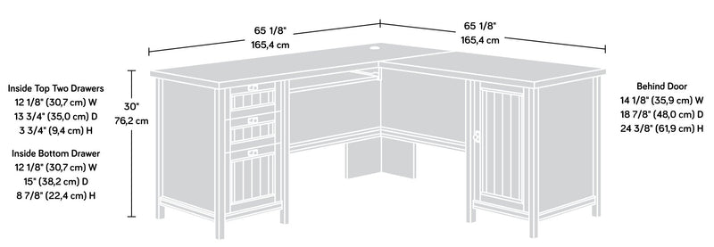 Costa 65.12\" Commercial Grade L-Shaped Office Desk with 3-Drawers & Cabinet - Chalked Chestnut