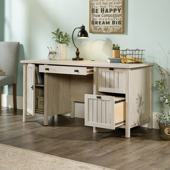 Costa 59.06\"  Commercial Grade Computer Office Desk with 2-Drawers & Cabinet - Chalked Chestnut