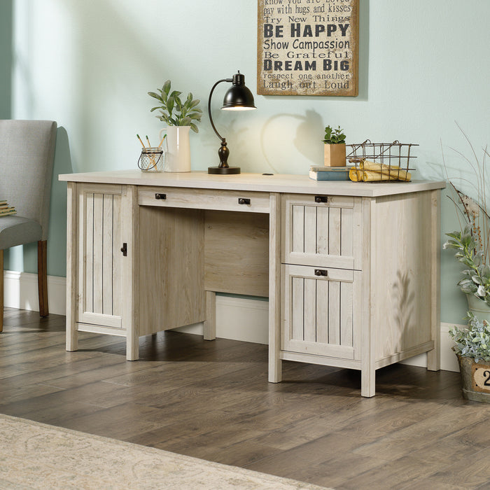Costa 59.06\"  Commercial Grade Computer Office Desk with 2-Drawers & Cabinet - Chalked Chestnut