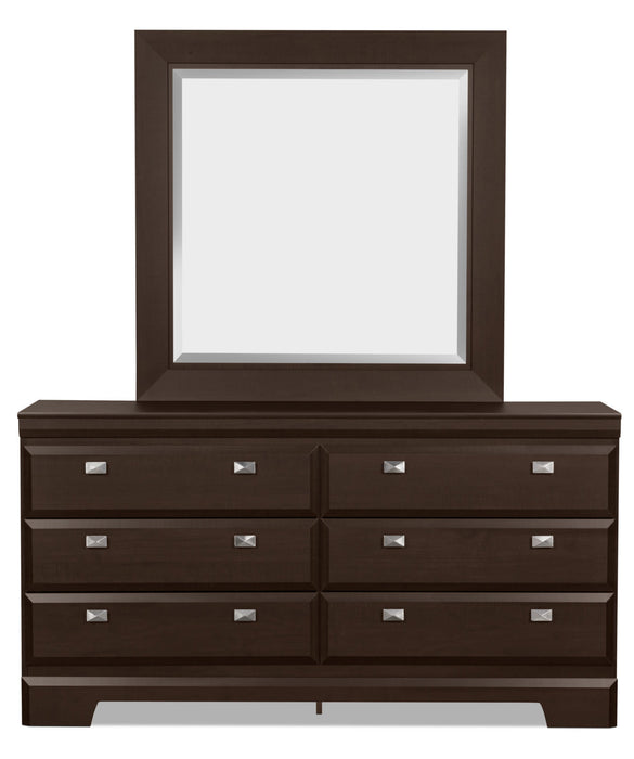 Yorkdale 5pc Bedroom Set with Panel Bed, Dresser & Mirror, Brown - Queen Size