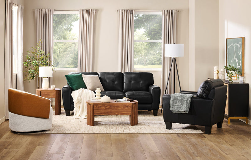 Curt 41\" Genuine Leather Chair with Button Tufting - Black