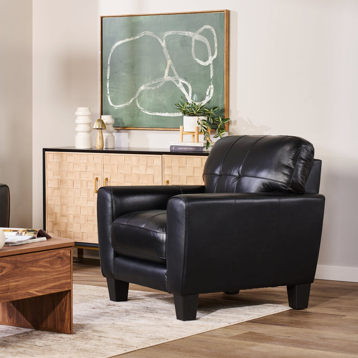 Curt 41\" Genuine Leather Chair with Button Tufting - Black