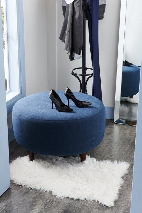 Made in Canada Customizable Sofa Lab The Curve 31\" Linen-Look Fabric Ottoman - Pax Navy Blue