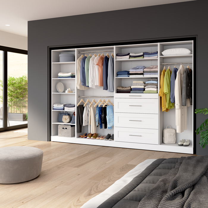 Bestar Florence 121\" Modular Walk-In Closet System with Rods, Shelves and Drawers Shaker Style - White