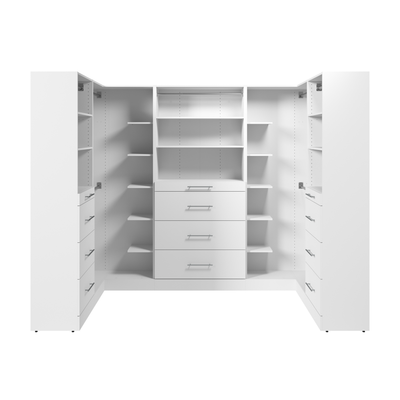 Bestar Florence 105" Modular U-Shaped Walk-In Closet System with Rods, Shelves and Drawers Slab Style - White|Système de pièce-penderie en forme de U modulaire Florence de Bestar de 105 po avec tringles, tablettes et tiroirs de style lisse - blanc