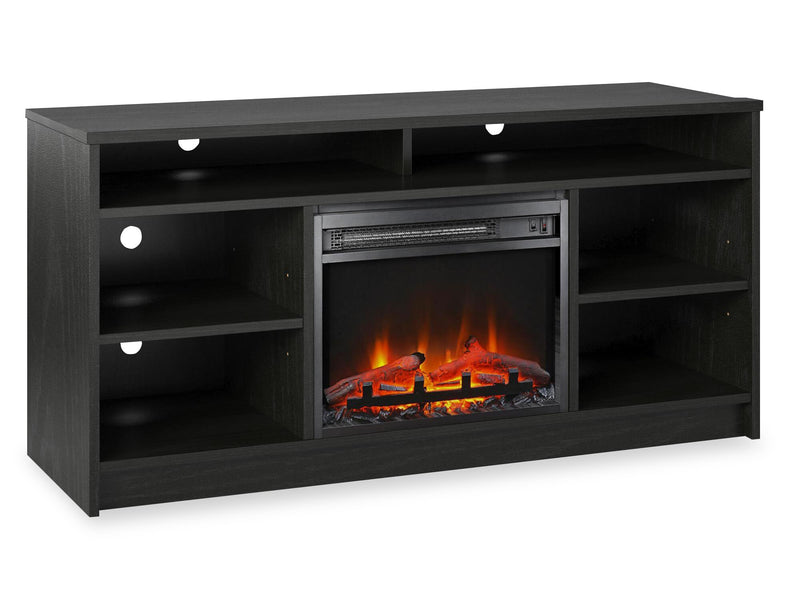 Ameriwood Home Hendrix 55\" TV Stand with Electric Fireplace Insert and Shelves - Black Oak