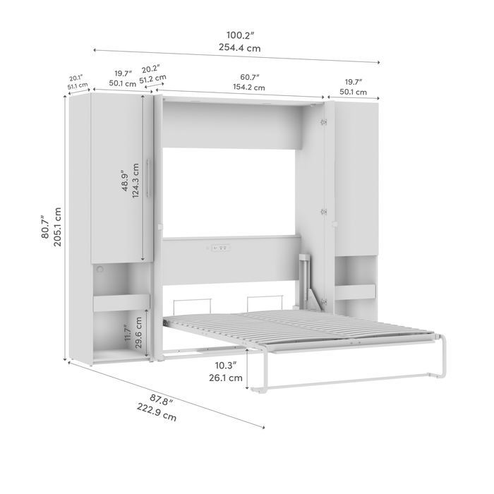 Bestar Avalon Full Murphy Bed & Storage Cabinets with Pull-Out Shelf (101 W)